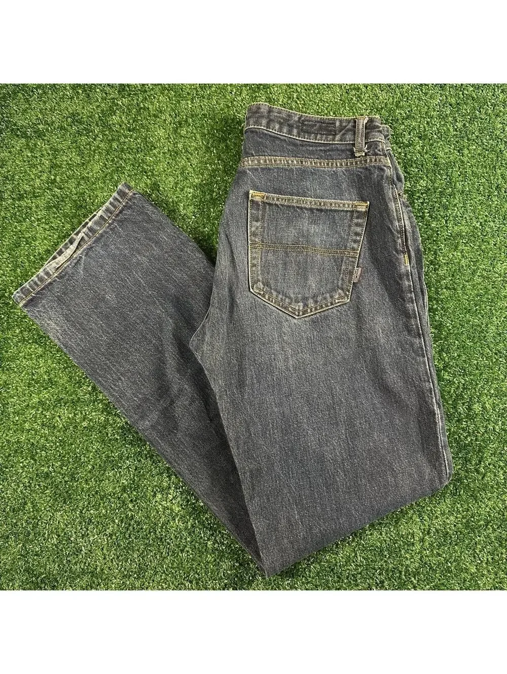 Patagonia dark blue distressed denim jeans hiking outdoors grunge size 32x32
